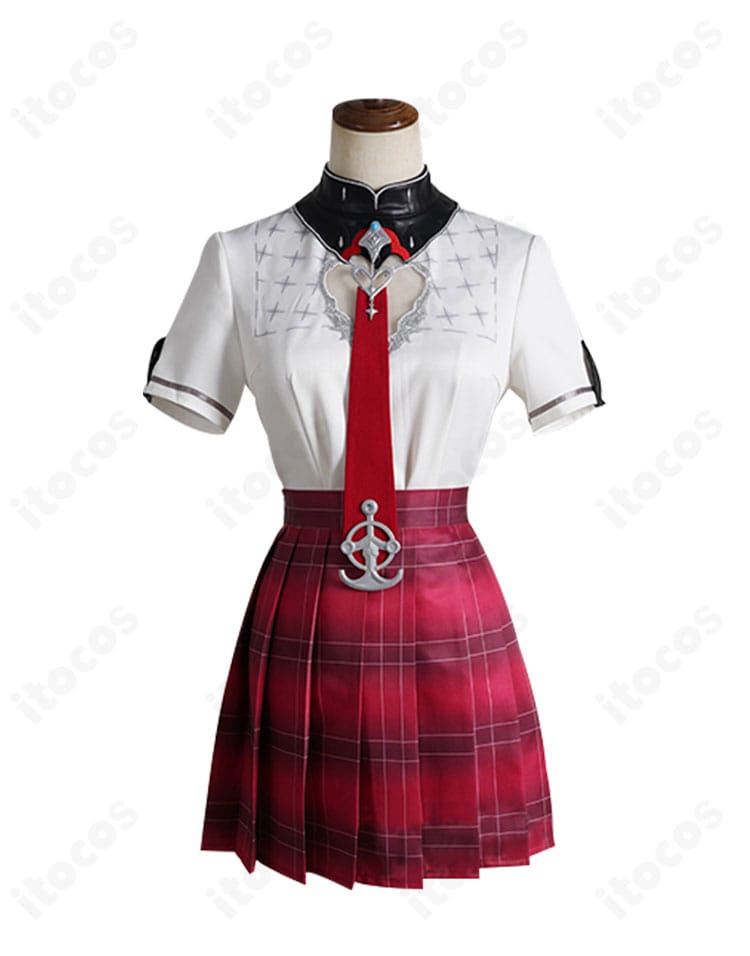 宝鐘マリン 生誕祭2025 制服コスの正面ディテール。襟元装飾と胸元のデザインを鮮明に再現。