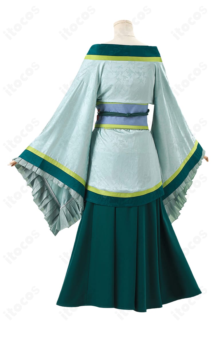 薬屋のひとりごと 猫猫「西都での宴席」衣装 背面ディテール｜背中のラインと裾のドレープ、後ろ姿の再現性