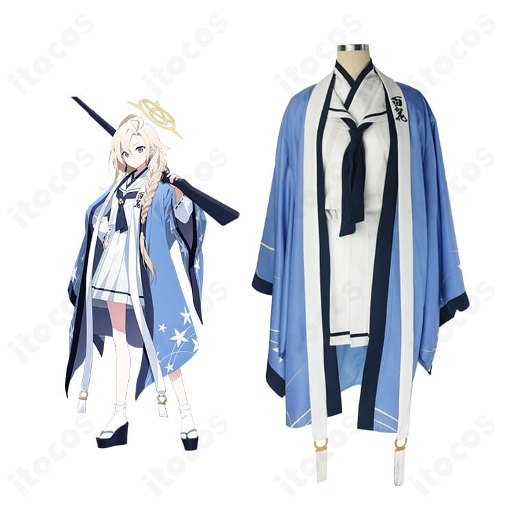 ブルーアーカイブ 七稜アヤメのコスプレ衣装と公式イラスト比較。色味とシルエットを高再現したITOCOS製セットの全体イメージ
