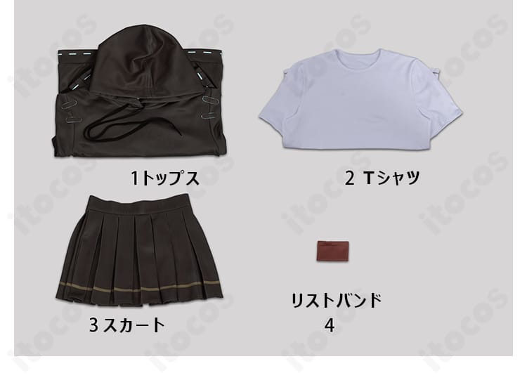 IdentityV 第五人格 骨董商 紙装束 コスプレ衣装のセット内容一式。トップス・Tシャツ・スカート・リストバンド