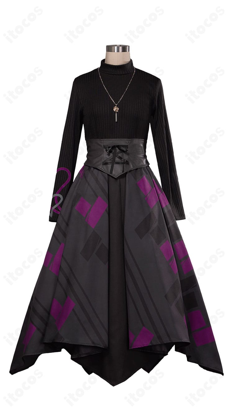 朝比奈まふゆ コスプレ衣装の正面全体像。コルセットとスカートのシルエット、装飾配置を忠実に再現