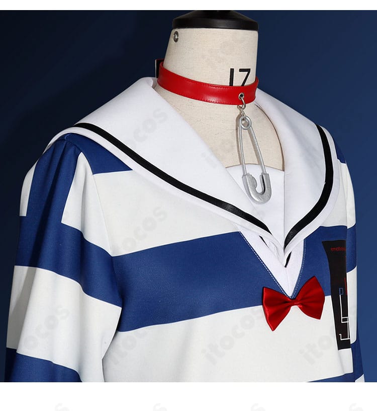 HUNDRED LINE 飴宮怠美 普段着コスプレ衣装の襟元装飾ディテール。縁取りと金具の質感が分かる