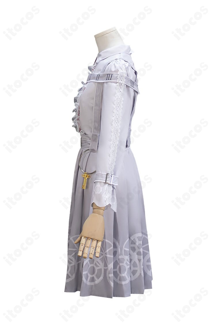 プロセカ 初音ミク「Key to heart」衣装の左側装飾アップ。鍵とギアを想起させる意匠を忠実再現。