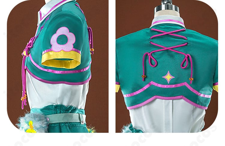 白鳥藍良・天満光・春川宙 コスプレ衣装の袖・背肩装飾ディテール。華やかで存在感のある仕上がり。