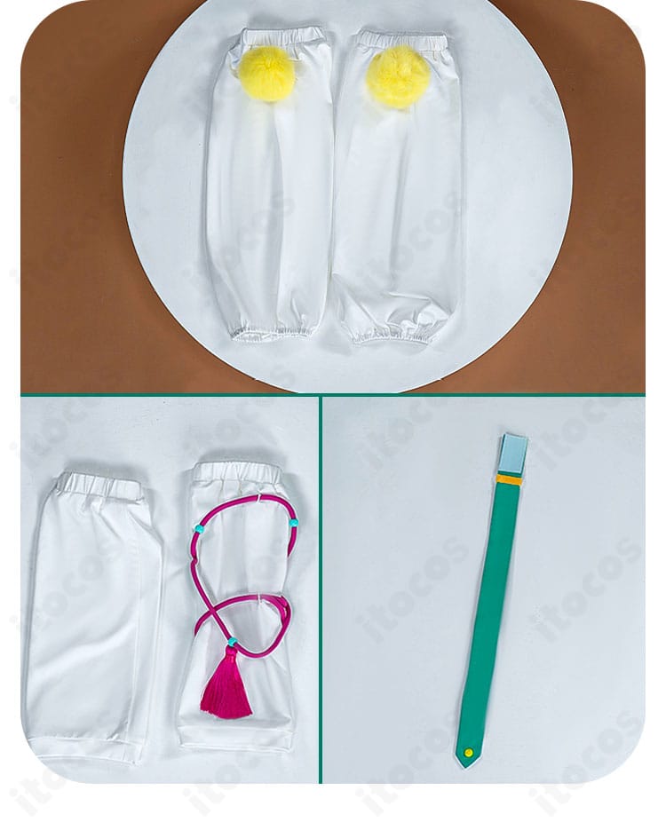 全能ACE コスプレ衣装の袖カバーとアクセサリー細部。質感重視の素材選定を反映。