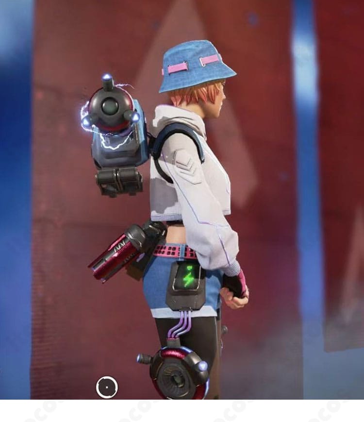 ワットソン スタティック・トレーナー衣装の側面ショット。スカーフの結び目やスカートのライン、縫製ディテールが分かるディテール重視の写真。