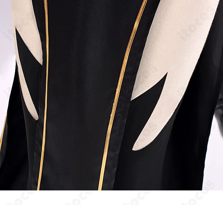 シニックス コスプレ衣装の衣裳裾デザイン細部。裾ラインのカットと縁取りの仕上げを説明