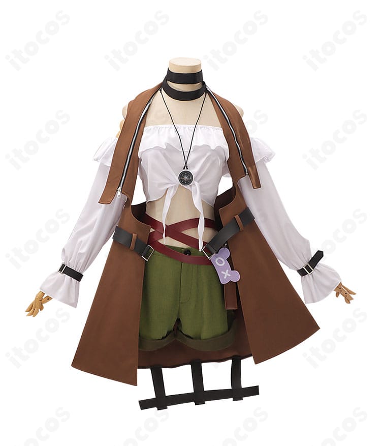 無期迷途 ヘラ コスプレ衣装の正面全身。コートとショートパンツのシルエットが分かる高再現ショット。