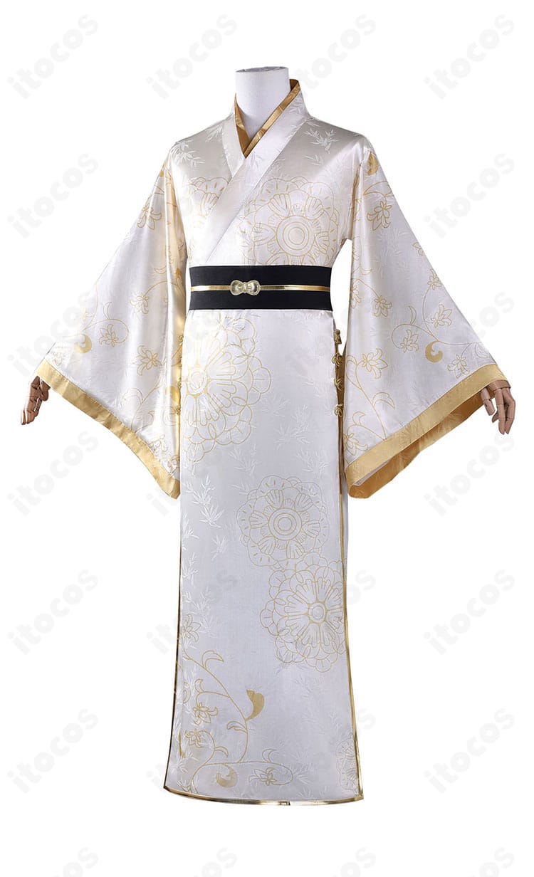 薬屋のひとりごと 壬氏 コスプレ衣装の側面。裾の落ち感とコルセットベルトで整う美シルエットを強調