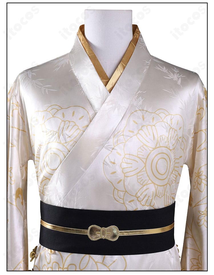 壬氏 コスプレ衣装の斜襟と襟元ディテール。端正な縁取りと均一なステッチが際立つ仕上がり