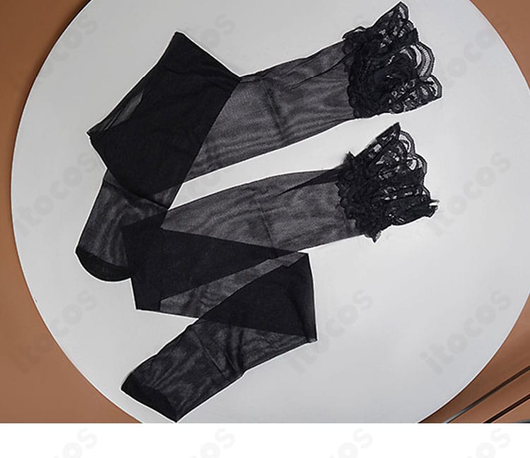 プロセカ 日野森雫 コスプレ衣装 ストッキングの細部。美脚を演出するアイテム