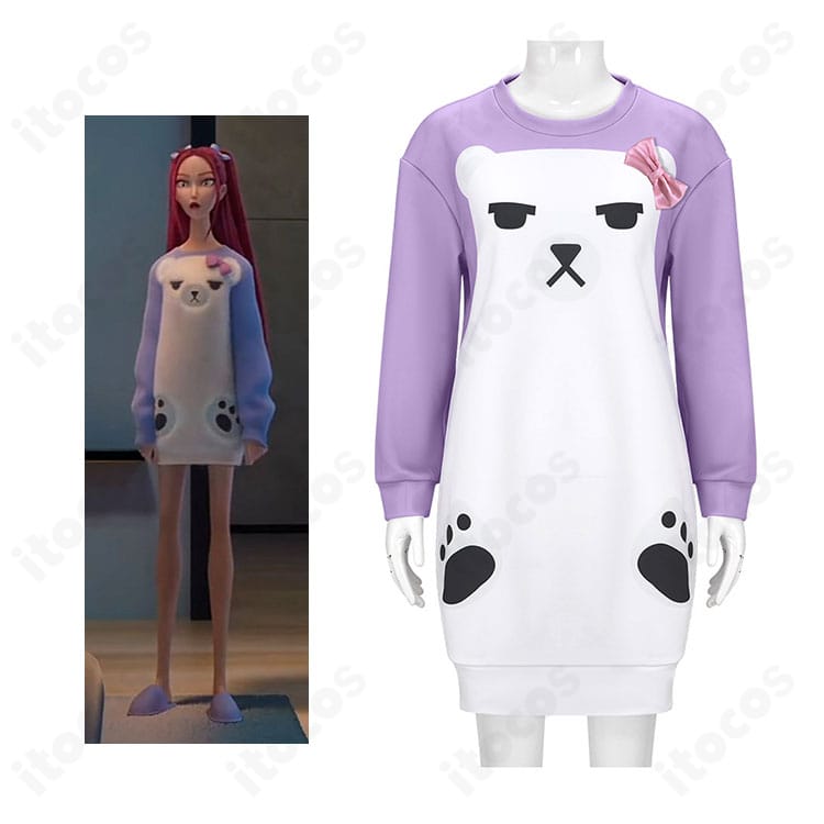 KPOPガールズ！デーモン・ハンターズのミラ パジャマ衣装を全身で着用したイメージ。HUNTR/X風のルームウェアスタイルが伝わるカット