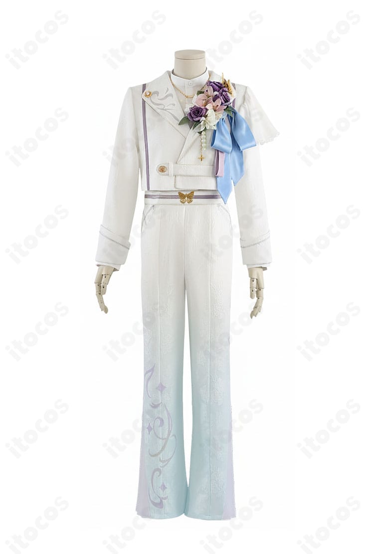 神代類コスプレ衣装の正面全体。コートのハリ感と胸飾り、襟の意匠まで忠実に再現。