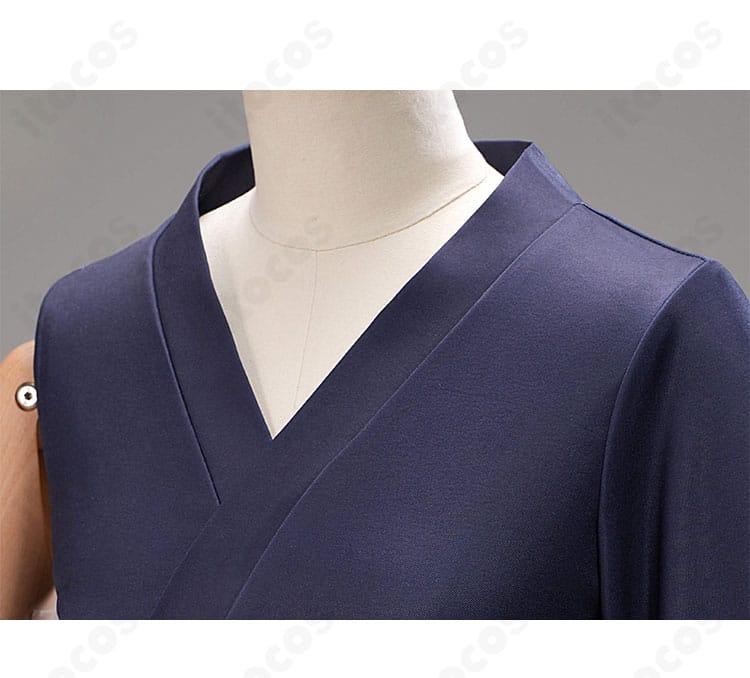 銀魂 月詠 コスプレ衣装の斜襟と襟元ディテール。重なり幅とステッチで和装の端正さを表現。