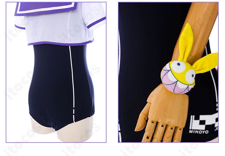 崩壊3rd ブローニャ・ザイチク スクール水着の背面装飾と腕飾りのアップ。落ち着いた印象を演出。