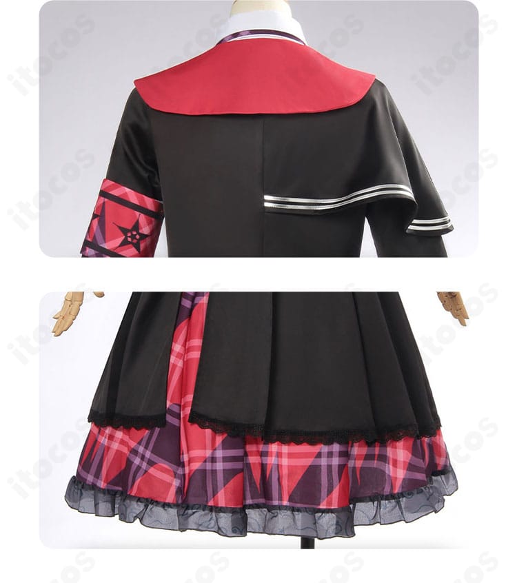 二階堂ヒロ コスプレ衣装の背面披肩とスカート装飾。重厚感のあるレイヤー構成が特徴