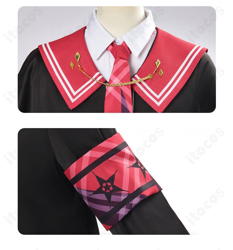 二階堂ヒロ コスプレ衣装のネクタイと袖口装飾のアップ。ステッチと装飾位置を強調