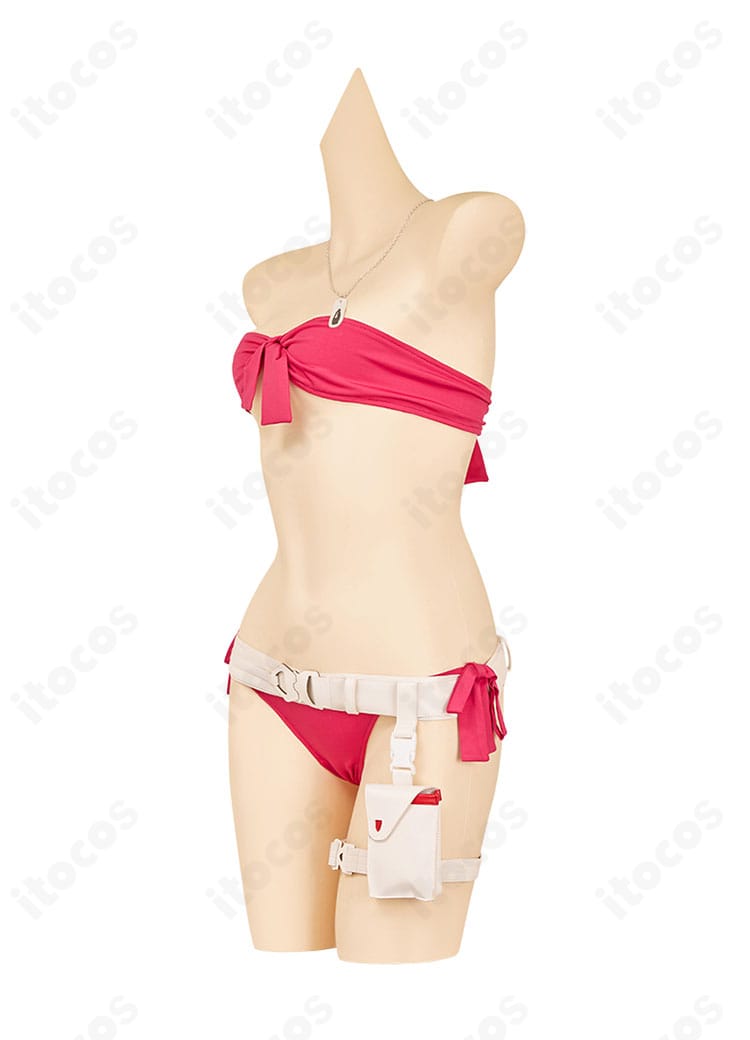 ストリートファイター6 キャミィ水着コスプレ 左側面ディテール。自然なウエストラインと装飾の位置関係