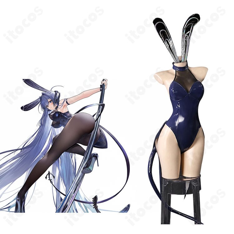 アズールレーン ニュージャージー「リッピング・ステッピング！」バニー衣装の全身イメージ。光沢生地とステージ映えするシルエットを確認。