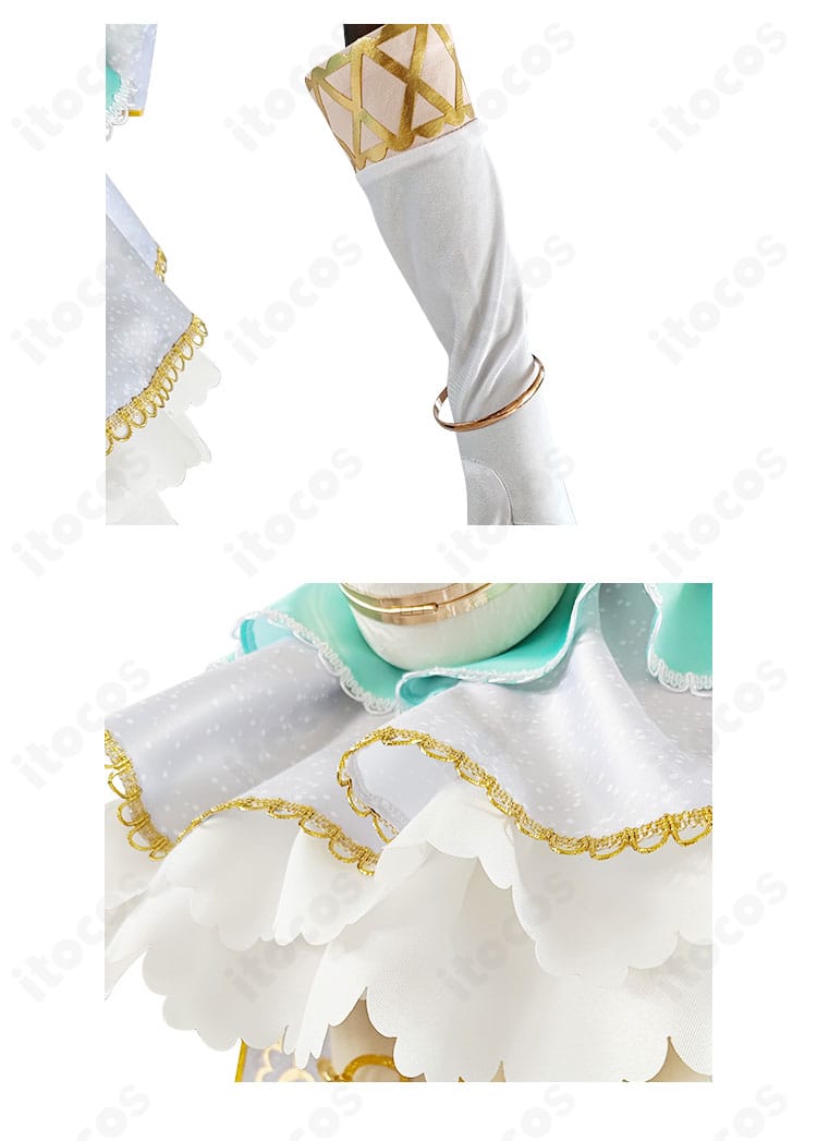 スクフェス 南ことり コスプレ衣装の袖口アクセサリーと裾装飾のアップ。華やかな装飾の仕上がりを強調