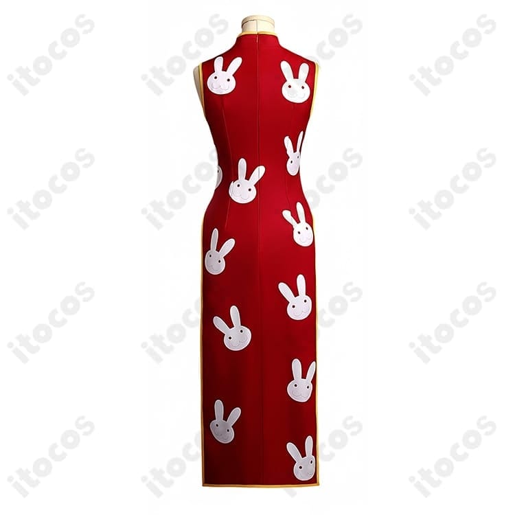 銀魂 神楽 ウサギ柄チャイナドレス衣装｜高再現で動きやすい設計、イベント撮影に最適 - 4枚目の画像