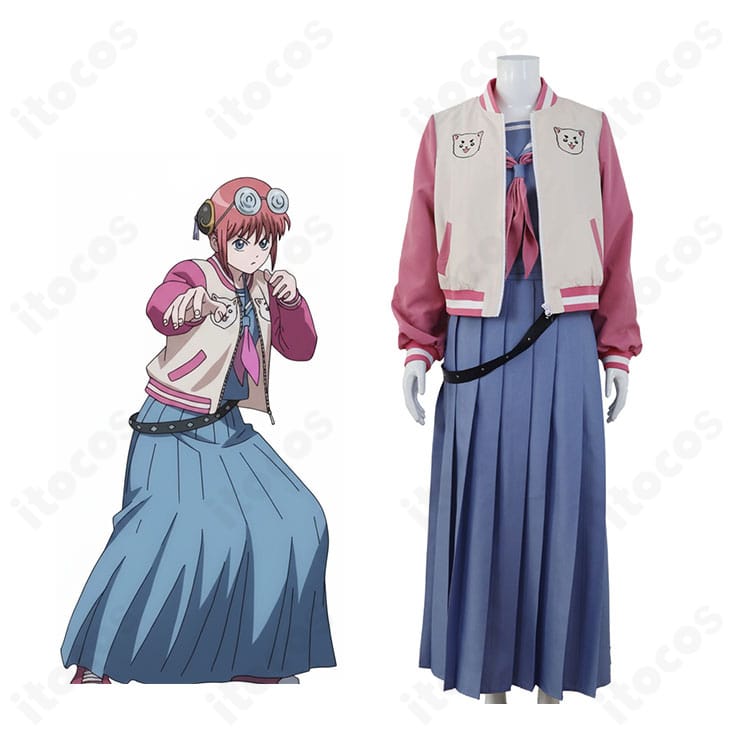 『銀魂 3年Z組銀八先生』神楽 学園制服コスプレ衣装の全身図。セーラー襟とスタジャン風アウターを忠実再現し、元気な学園テイストを表現。