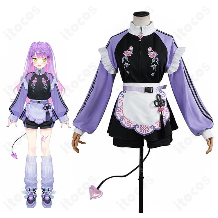 常闇トワのメイド風ジャージ衣装一式とキャライメージを並べた構成例