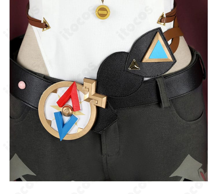 原神 ヤフォダ 腰ベルトと正面飾りの近接。中心線の合わせが美しい