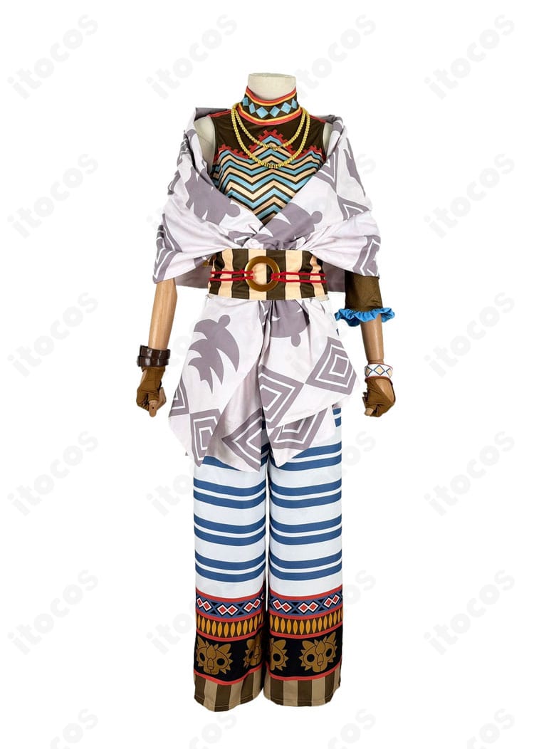 商品正面画像｜ツイステ レオナ・キングスカラー 百獣の装束 コスプレ衣装の正面全体。高再現シルエットと発色が分かるカット