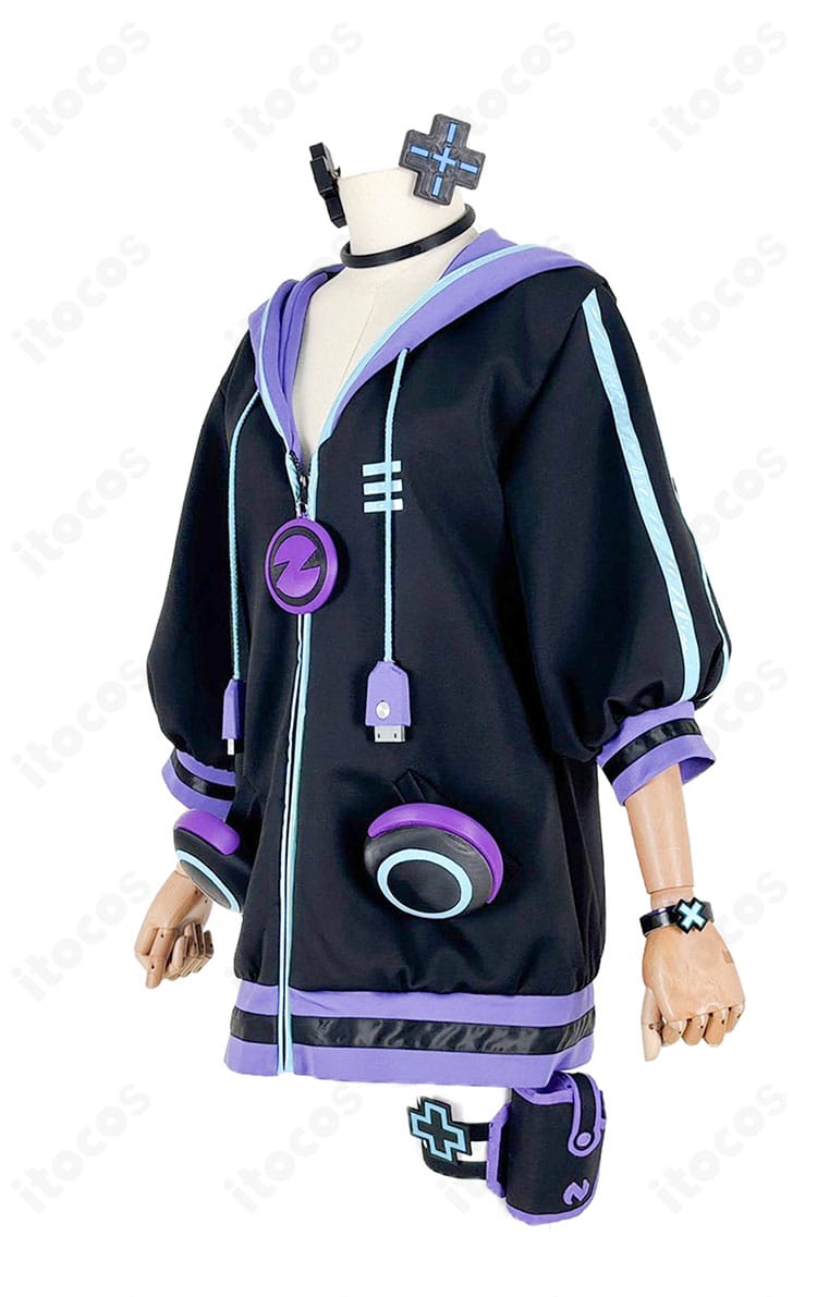 大人ネプテューヌ コスプレ衣装の側面スタイル。ウエストシェイプと裾の広がりで自然なラインを演出するデザイン。