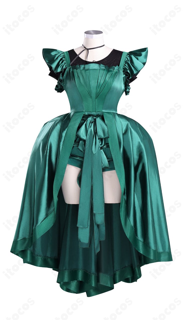 アグネス・ミデル 緑ドレス コスプレ衣装の正面全体。深緑の発色とクラシカルなシルエットを高再現