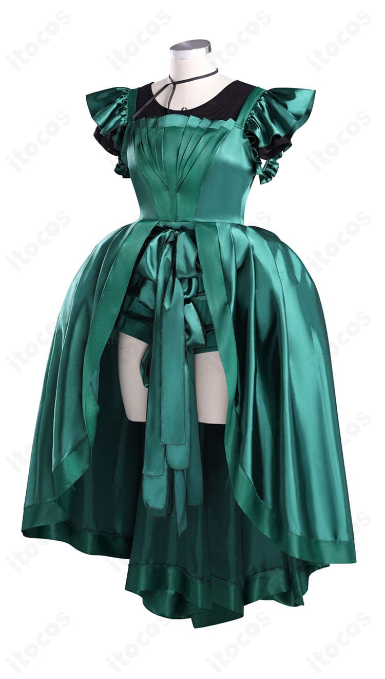 アグネス・ミデル 緑ドレス コスプレ衣装の側面。袖とウエストラインの形がわかる角度でイベント向け