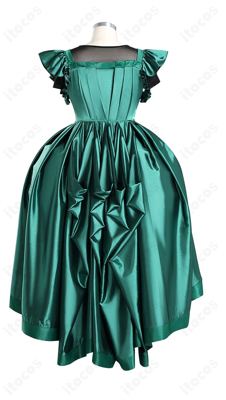 アグネス・ミデル 緑ドレス コスプレ衣装の背面全体。背面装飾とスカートの落ち感を忠実に再現