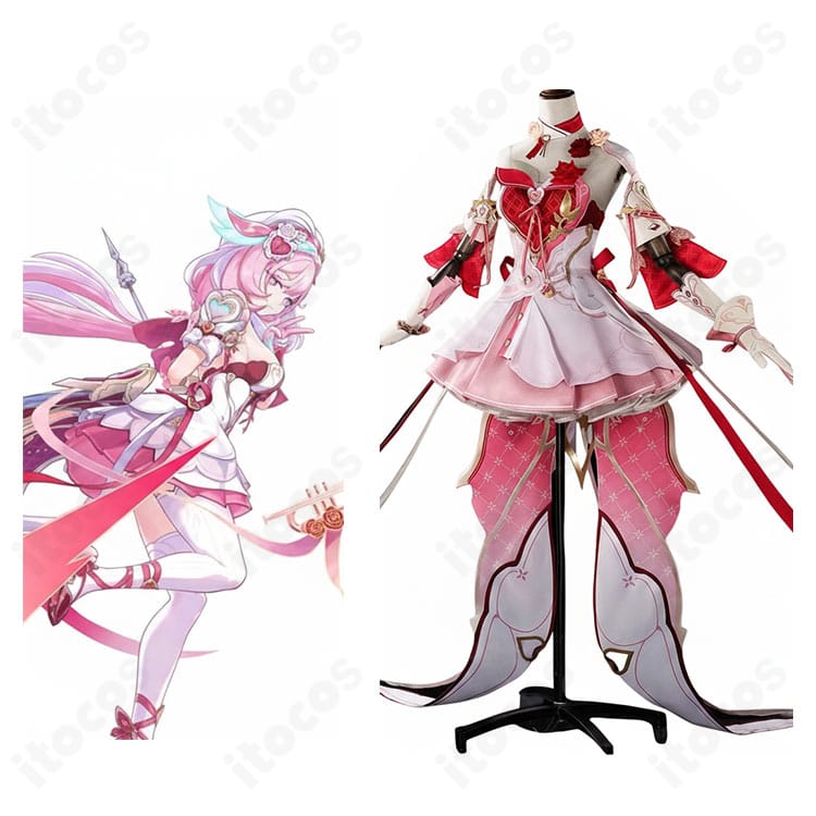 崩壊3rd エリシア バトルスーツ「Hi♪ 愛願妖精♥」のコスプレ衣装と公式キャラクターの比較イメージ