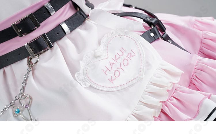 ホロライブ 博衣こより メイド コスプレ衣装のスカートレース装飾アップ。上品なレースの縁取りが特徴