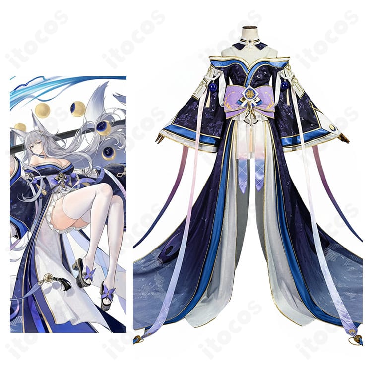 アズールレーンの信濃『満ち欠ける朧月』衣装と公式キャラクターの比較。和装ディテールと配色の再現度が分かるガイド画像