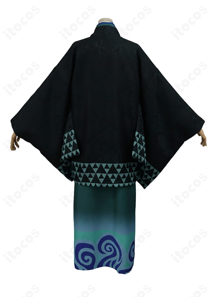 銀魂 坂田銀時 浴衣コスプレ衣装の背面。柄の連続性や裾のライン、肩掛けスタイルに対応するパターンを確認できる画像。