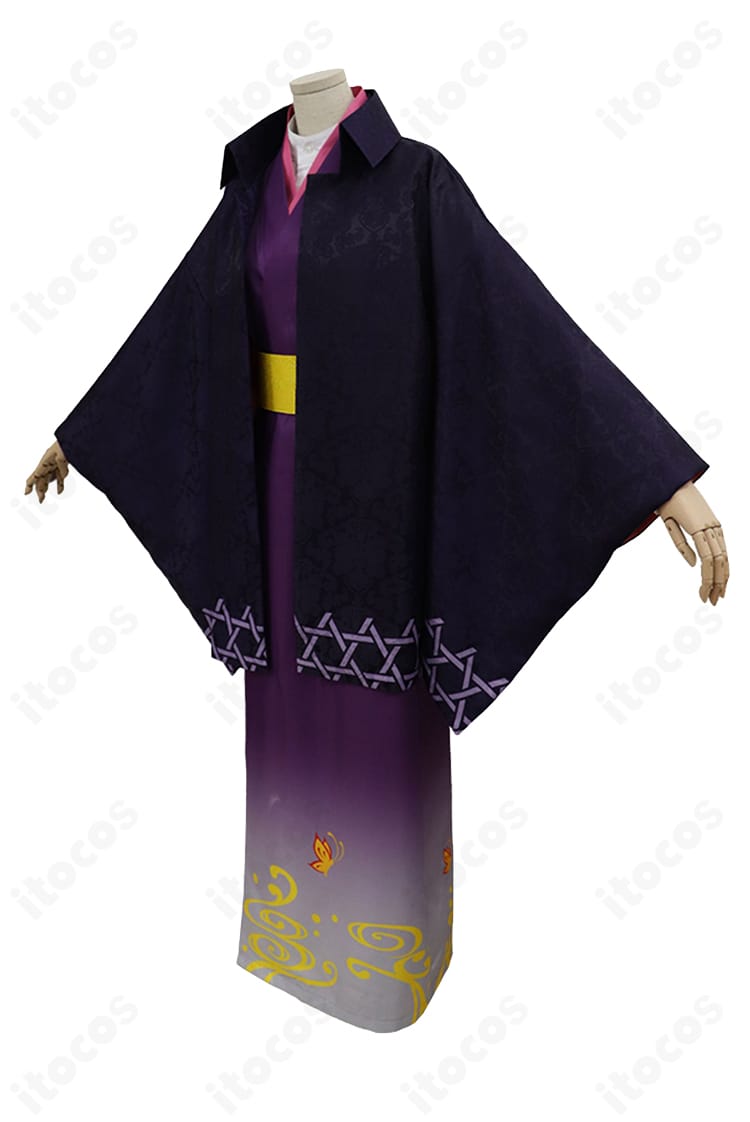 銀魂 高杉晋助 浴衣風コスプレ衣装の側面ディテール。袖と裾のライン、着流しの自然なドレープを強調