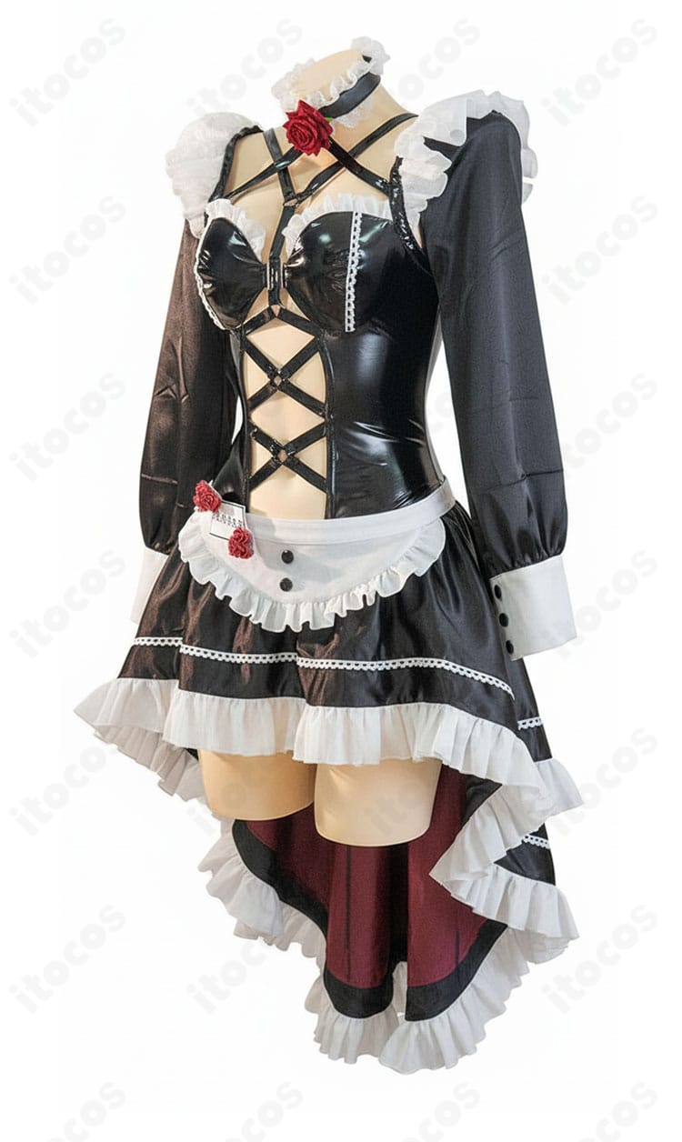 勝利の女神：NIKKE ミハラ メイド服コスプレ 側面全身｜ウエストラインとフリルの立体感