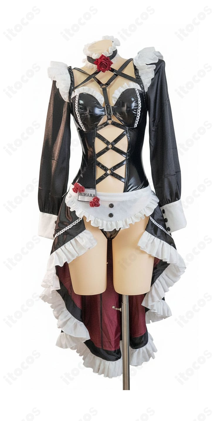 勝利の女神：NIKKE ミハラ メイド服コスプレ 正面全身｜エプロンと胸元装飾のバランス