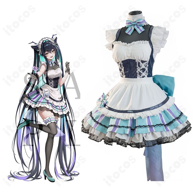 勝利の女神：NIKKE リトルマーメイド Abyss Flower コスプレ衣装と公式イラストの比較図。配色と装飾の一致度を示す参考画像。