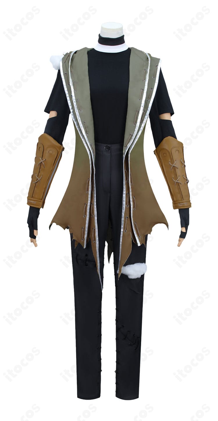 第五人格 傭兵 初期衣装 コスプレ衣装の正面全身写真｜フード付きコートと腕鎧の質感
