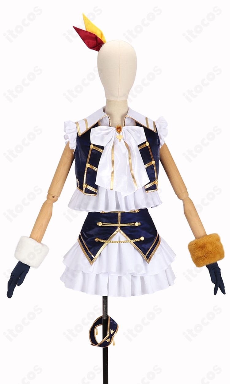 にじさんじ 星川サラ SYMPHONIA コスプレ衣装の正面全身。ベストとスカートのライン、手首飾り・髪飾りを含むセット内容が分かる写真