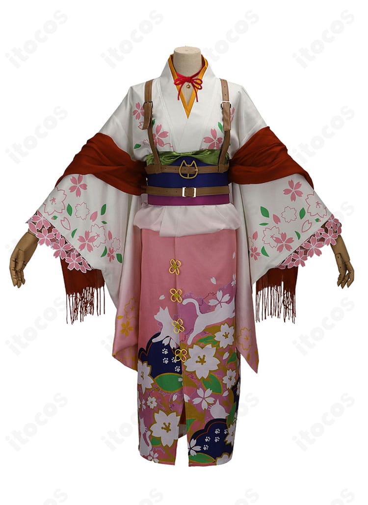 大妖怪×ローソン Nqrse コラボ衣装の正面フルセット写真。新品未使用、衣装本体・マフラー・えっちベルトのシルエットと質感が明確。