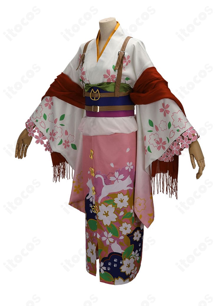 大妖怪×ローソン Nqrse コラボ衣装の側面ショット。マフラーのボリュームやベルト位置、ラインの落ち感など細部の再現を示す。