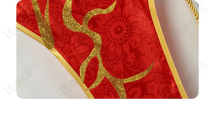 金色の闇 チャイナドレス 生地模様と装飾の近接。発色と質感が分かるテクスチャ写真