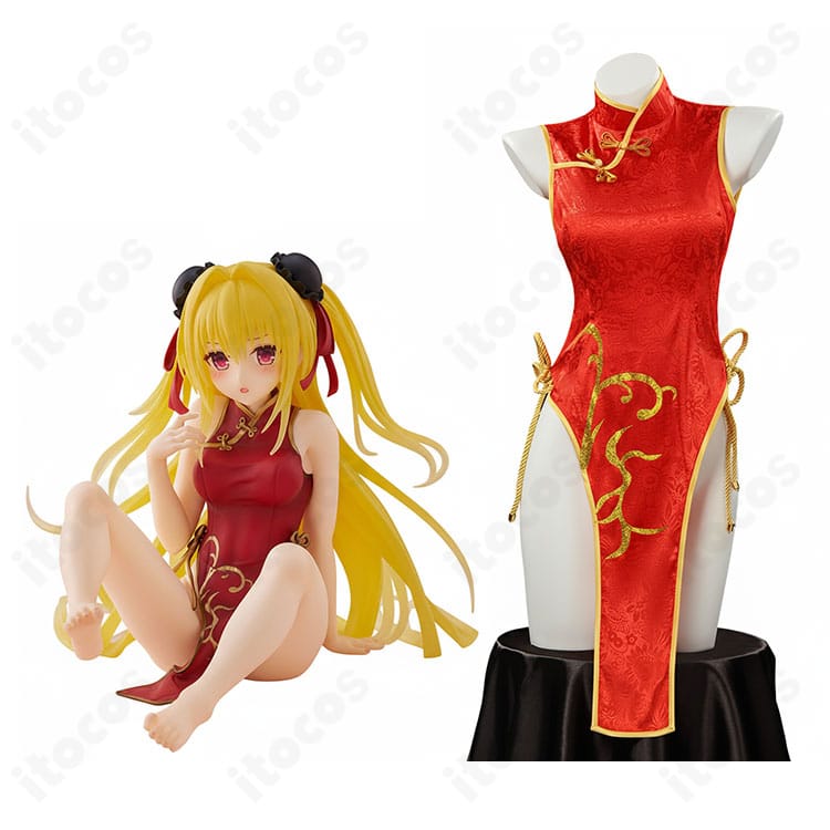 To LOVEる 金色の闇 チャイナドレス衣装と公式イラストの比較。斜襟や装飾の再現度が分かるガイド画像