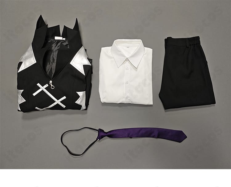 Dr.STONE ゼノ博士 白衣コスプレ ネクタイ・ズボン・外套背面装飾の細部。質感とディテール再現を示す画像