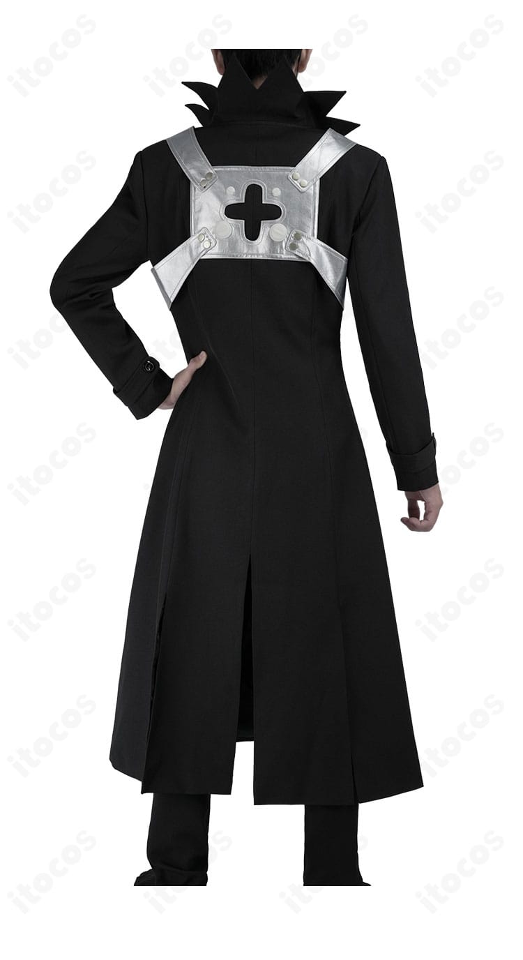 Dr.STONE ゼノ・ヒューストン・ウィングフィールド 白衣コスプレ 左側アングル。コート丈と落ち着いた色調を確認できる写真