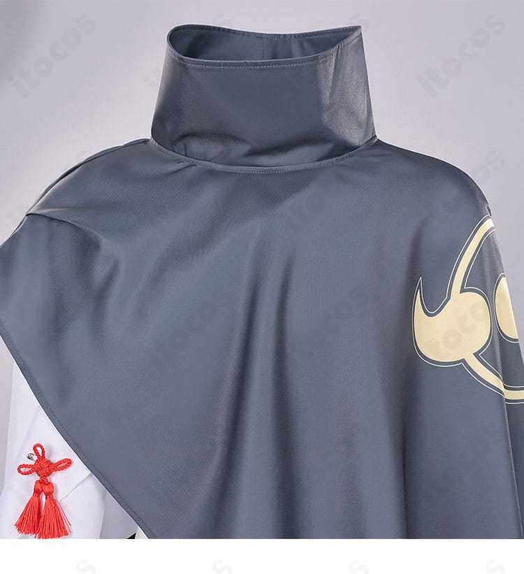 NARUTO コスプレ はたけカカシ 披風（ベスト風）正面ディテール。襟元と前合わせの意匠を拡大表示。